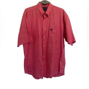 Faconnable Men’s Bright Pink 100% Cotton Short Sleeve White Stripe Shirt Sz L